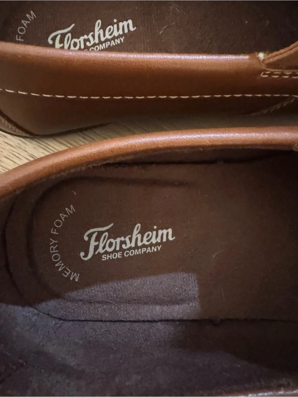 Florsheim Boys Tan Leather Driving Loafers with Navy Stripes